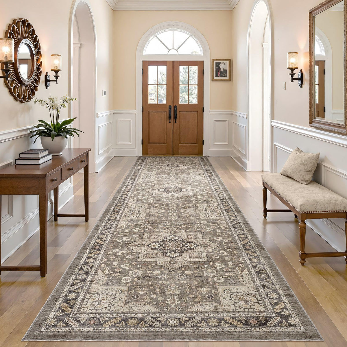 cotiled 5x7 Area Rug for Living Room, Washable, Traditional, Beige
