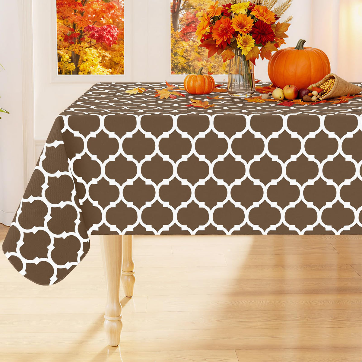 Smiry Rectangle Table Cloth, Flannel Backed Vinyl Tablecloth, 60"x84"
