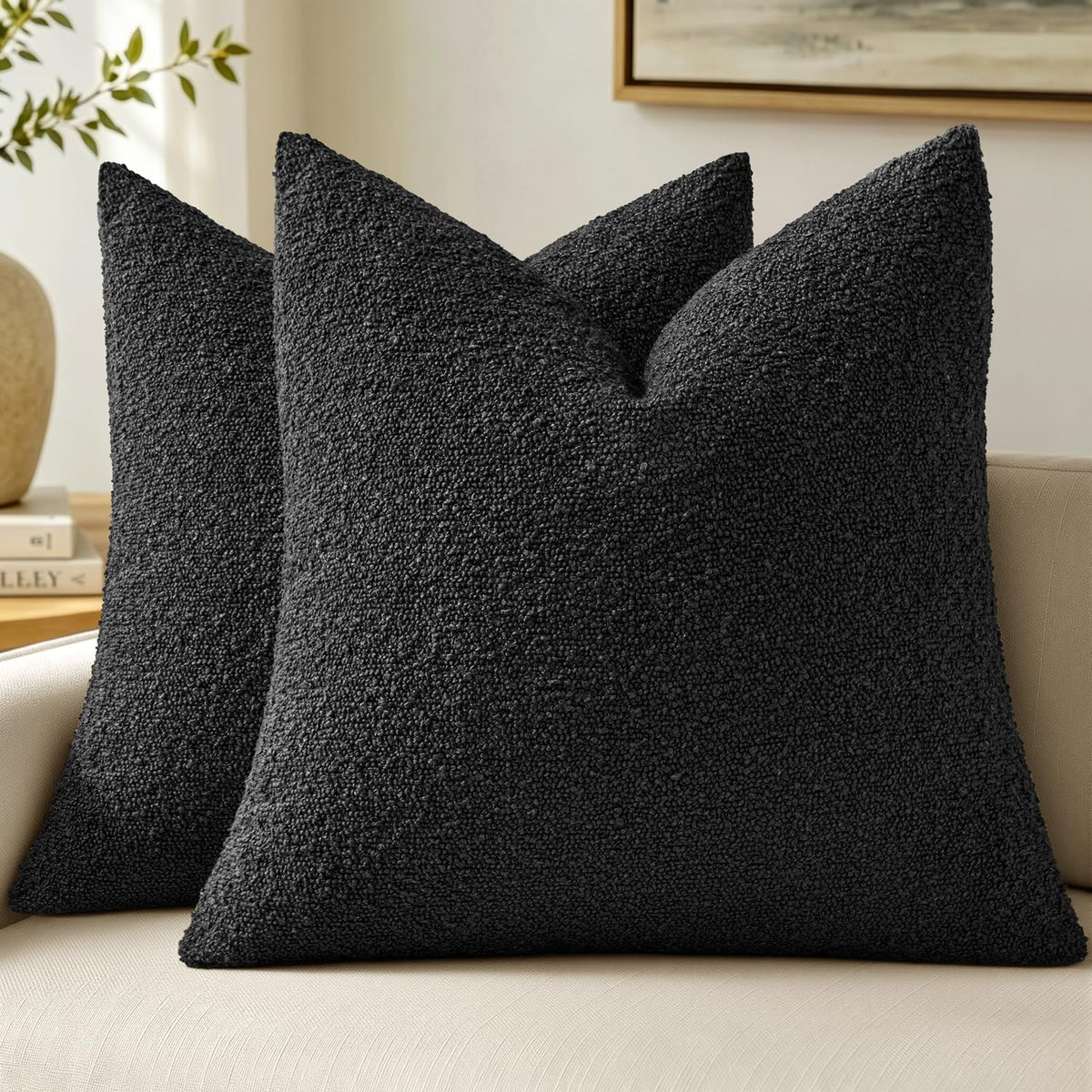 MIULEE 20x20 Decorative Boucle Couch Pillow Covers Brown