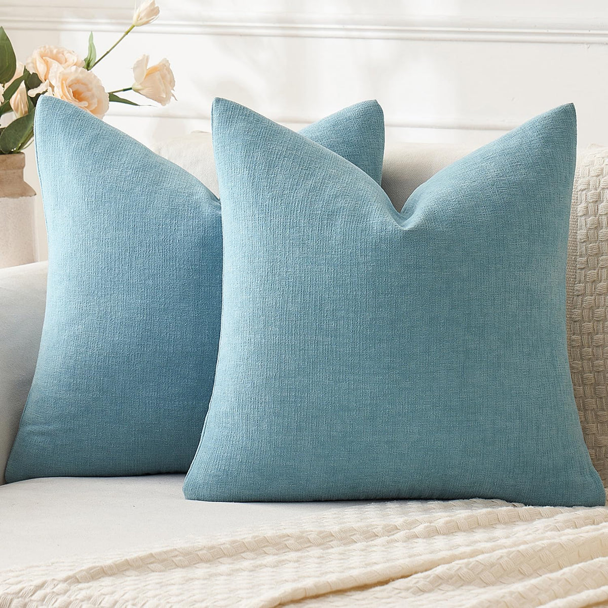 MIULEE Olive Green Chenille Couch Throw Pillow Covers, 18x18