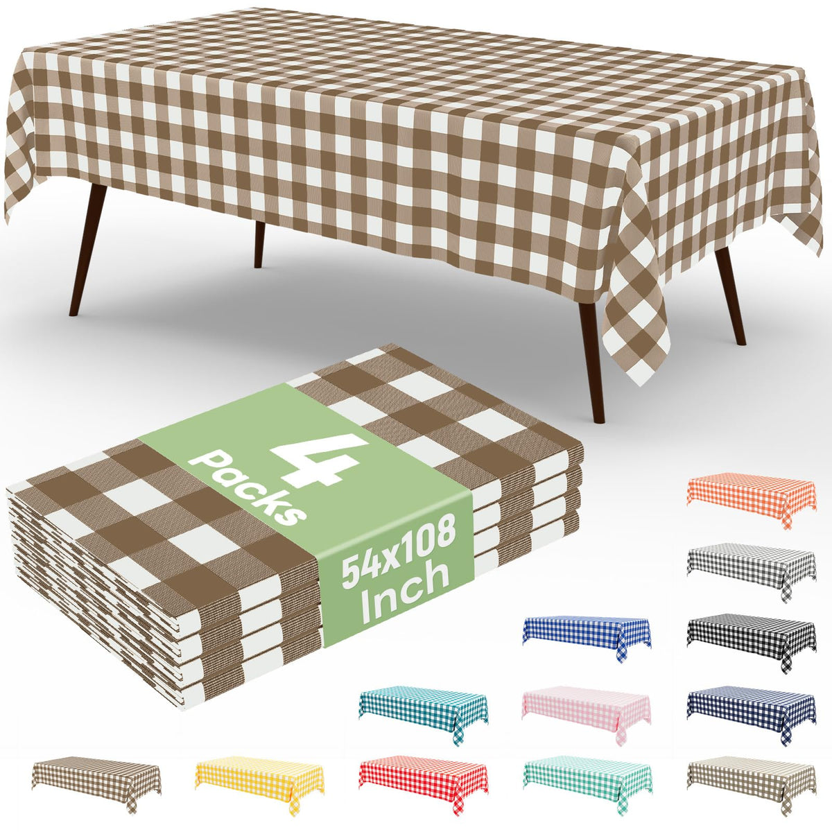 misaya 4 Packs Buffalo Disposable Table Cloth, 54 x 108 Inch Waterproof Plastic Tablecloth, Rectangle Red and White Checkered Table Covers for Picnic, Birthday, Party, Back to School
