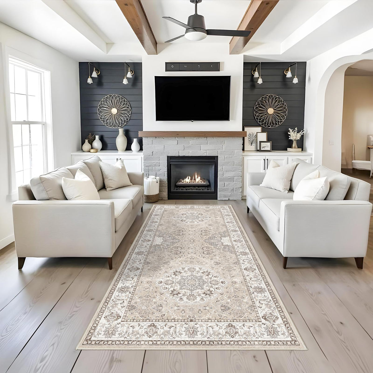 Hallway Washable Runner Rug - 2x10 Kitchen Rugs Entryway Rug Runner Vintage Soft Floor Mat Non Slip Indoor Farmhouse Carpet for Bathroom Living Room Bedroom (2 X 10, Beige)