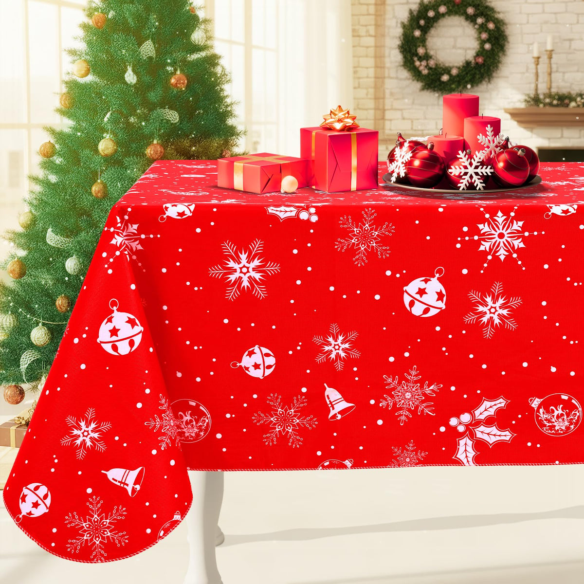 Smiry Rectangle Table Cloth, Flannel Backed Vinyl Tablecloth, 60"x84"