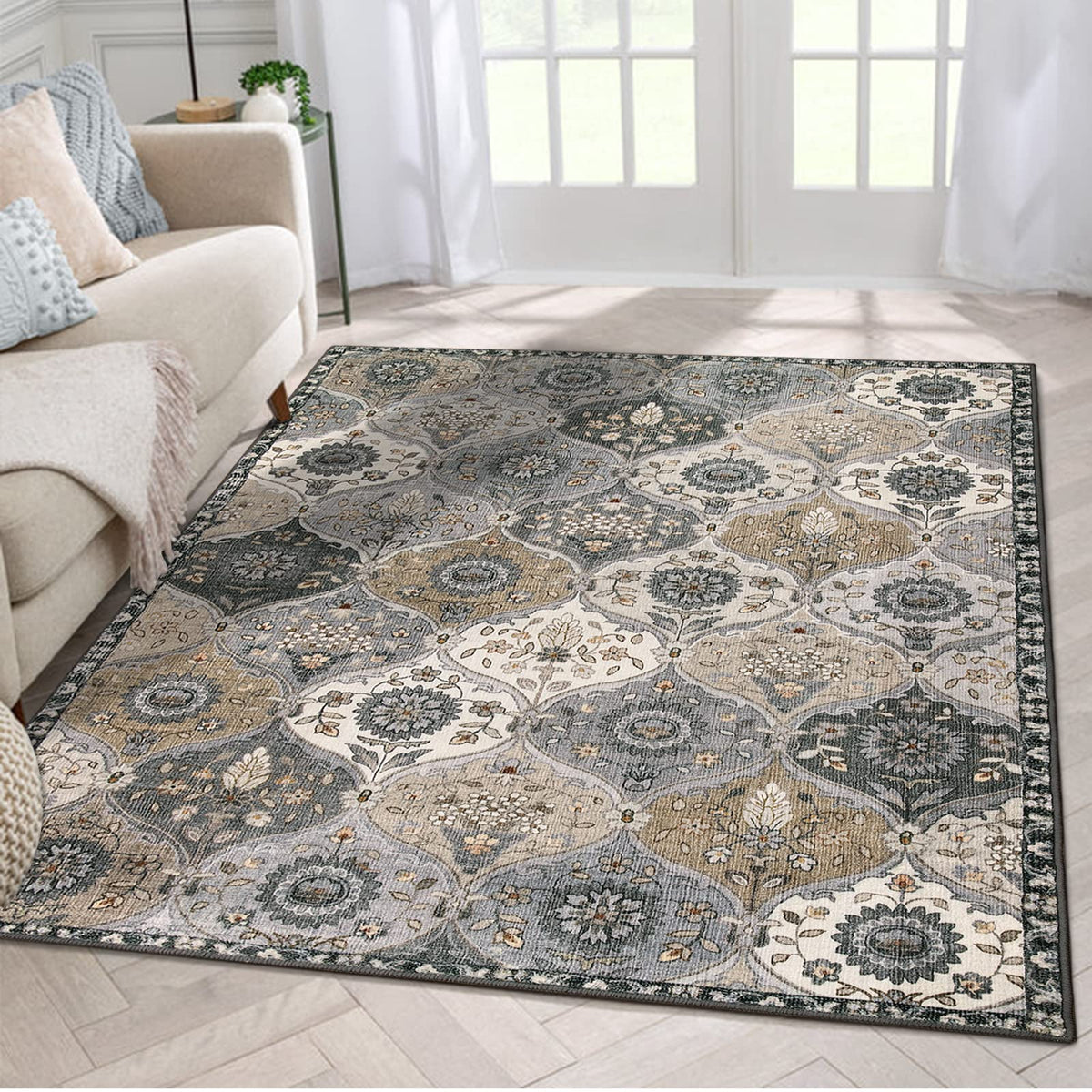 Lahome Moroccan Machine Washable Rugs for Living Room, 4x6 Rug for Bedroom