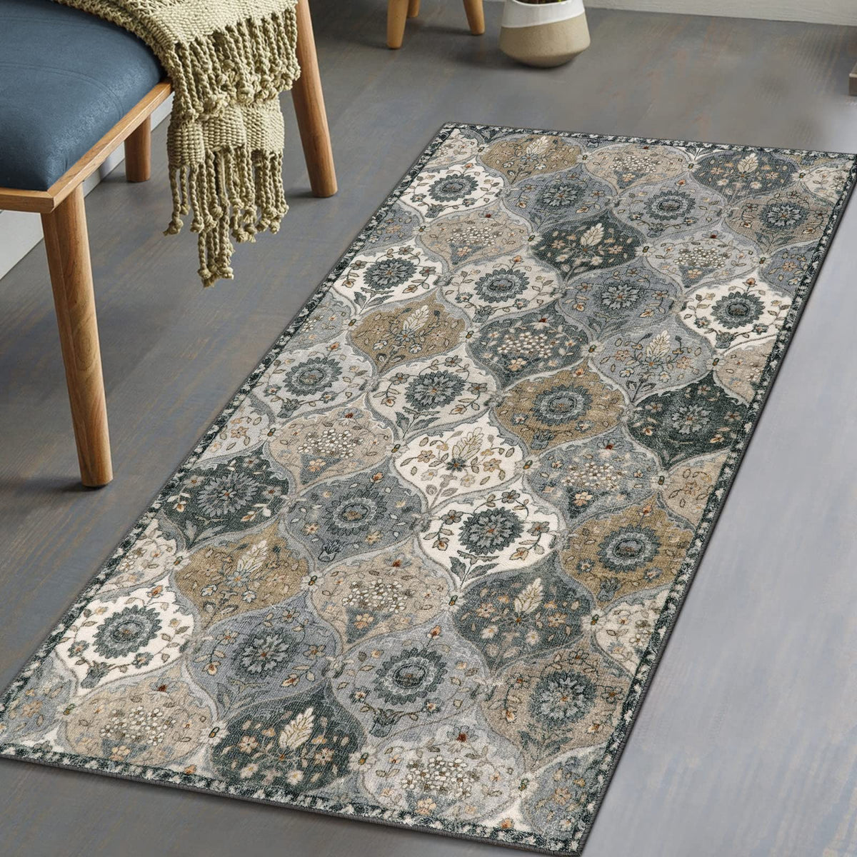 Lahome Moroccan Machine Washable Rugs for Living Room, 4x6 Rug for Bedroom