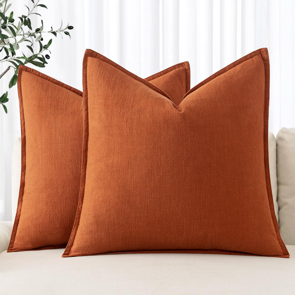MIULEE Decorative Linen Euro Sham Pillow Covers 24x24 Natural Beige