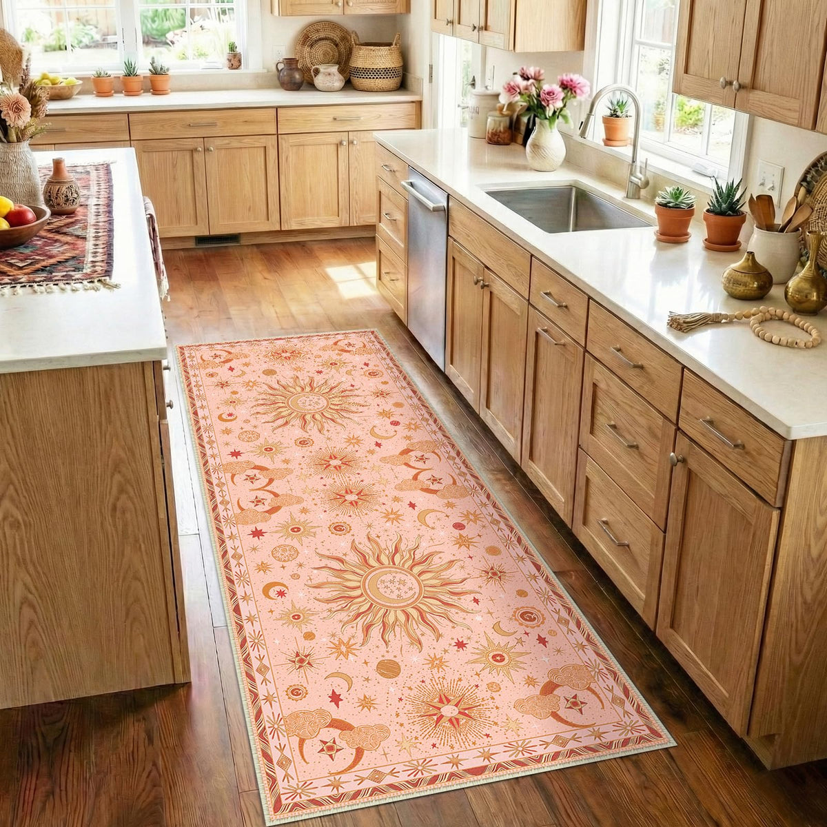 Vacuum-Friendly, 5x7 Washable Area Rug, Black Gold Beige Red