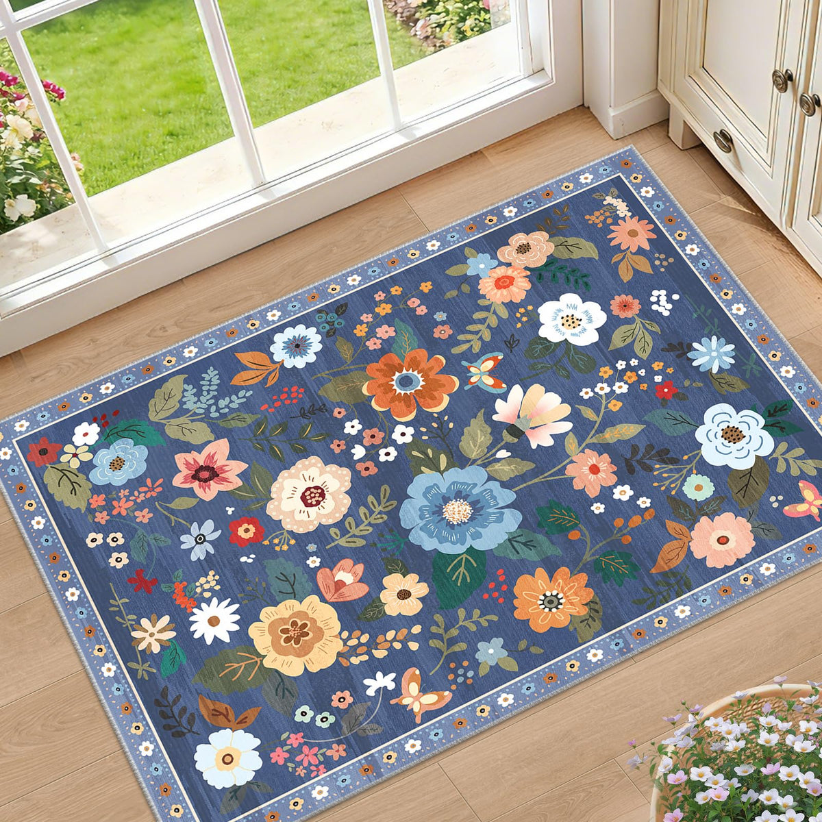 RELEANY Floral Washable 5x7 Area Rugs Black