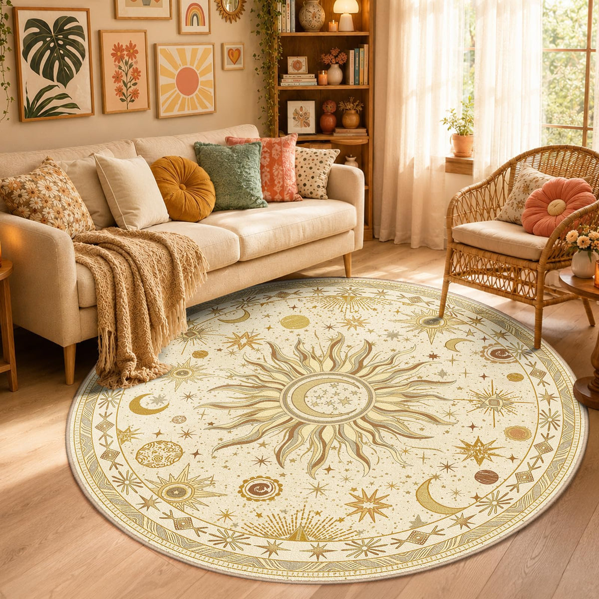 Vacuum-Friendly, 5x7 Washable Area Rug, Black Gold Beige Red
