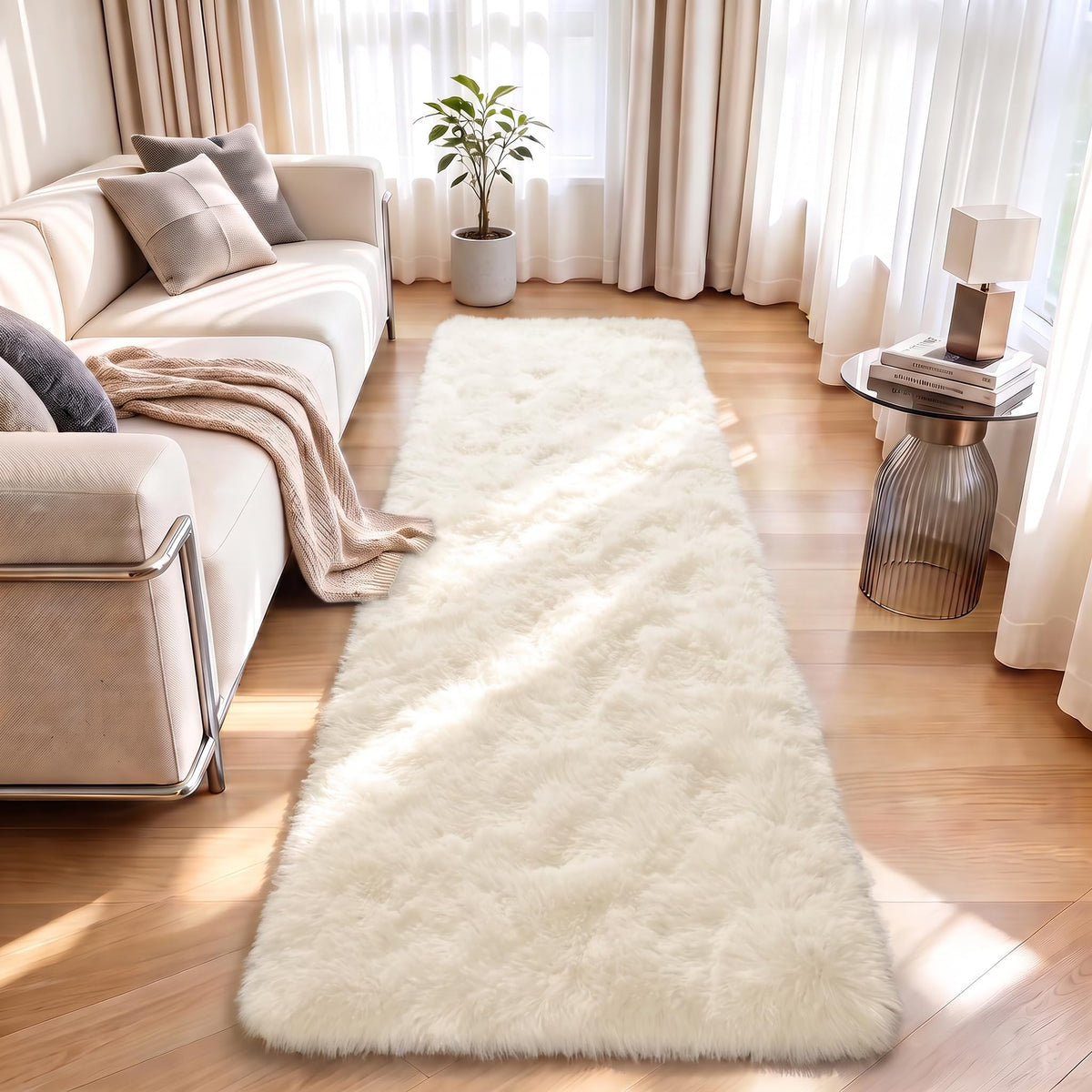 LOCHAS 4x6 Area Rugs Fluffy Living Room Carpets for Kids Bedroom, White