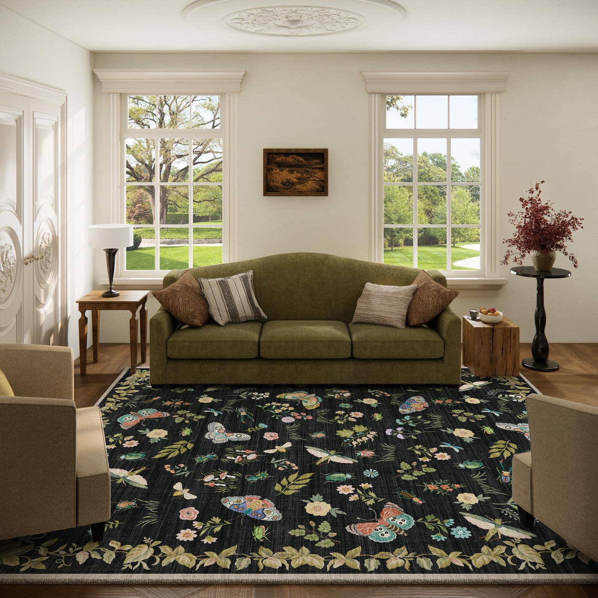 Washable Area Rugs for Living Room: 9x12 Area Rug for Bedroom Vintage Stain Resistant Non Slip Low Pile Lightweight Soft Carpet for Kitchen Dining Room Farmhouse Kids Room Nursery