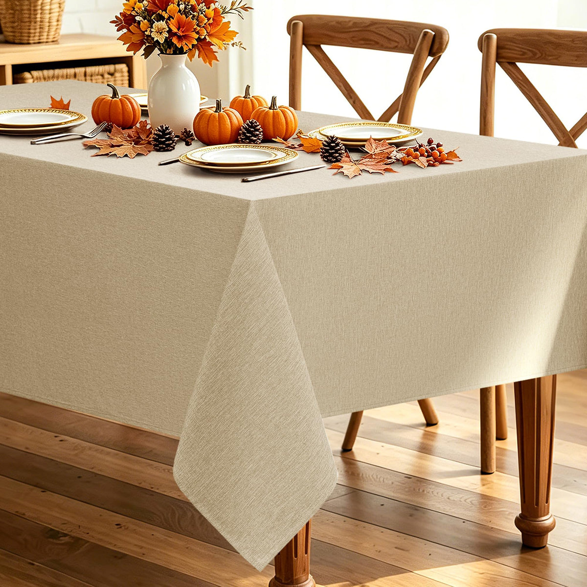 Decorelia Sage Green Linen Textured Tablecloth Rectangular 52 x70 Inch