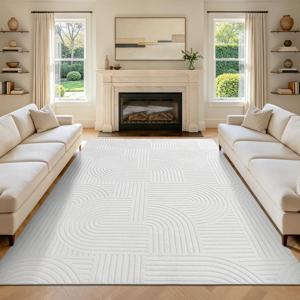Pauwer 5x7 Area Rugs for Living Room, Modern Non Slip Washable Rug, Beige