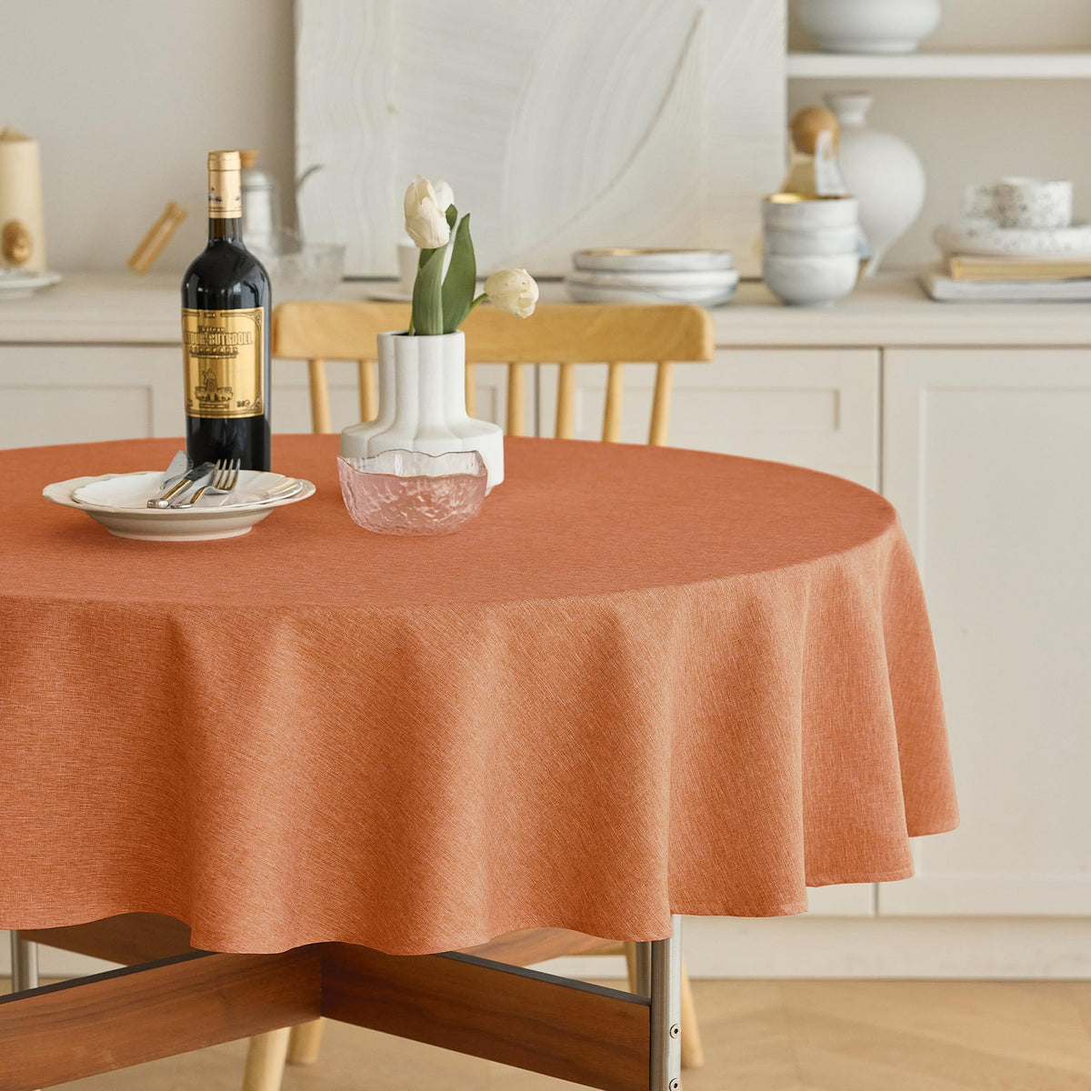 Decorelia Sage Green Linen Textured Tablecloth Rectangular 52 x70 Inch