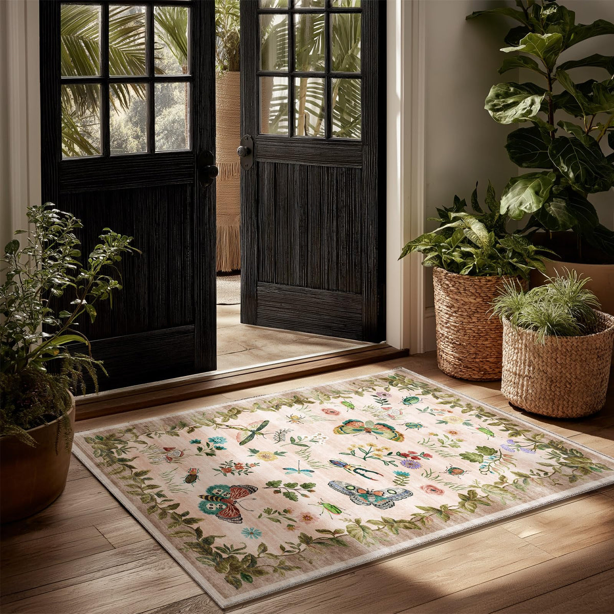 Washable Area Rugs for Living Room: 9x12 Area Rug for Bedroom Vintage Stain Resistant Non Slip Low Pile Lightweight Soft Carpet for Kitchen Dining Room Farmhouse Kids Room Nursery