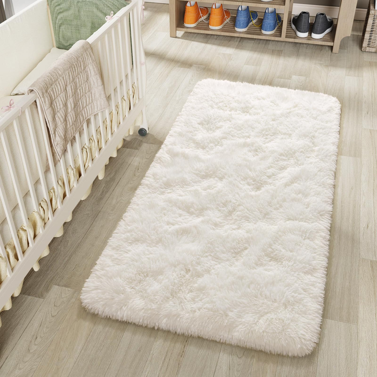 LOCHAS 4x6 Area Rugs Fluffy Living Room Carpets for Kids Bedroom, White