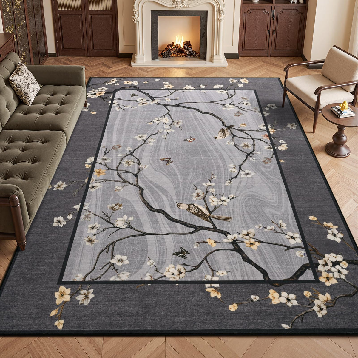 4x6 Purple Oriental Floral Bird Butterfly Throw Area Rug