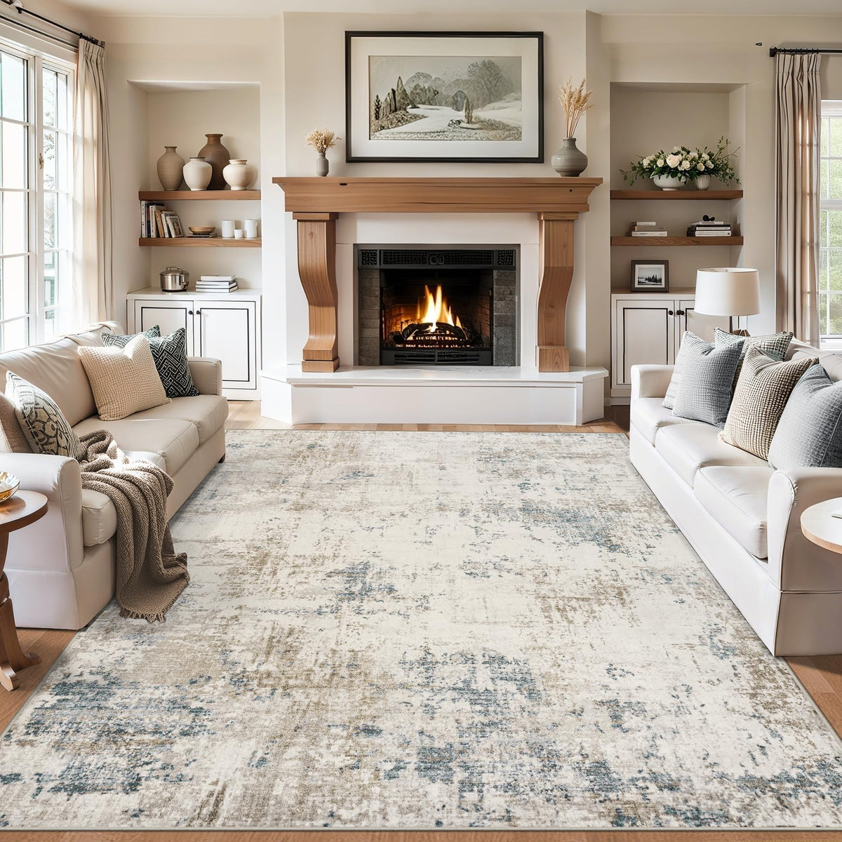 PLHXFR 8x10 Area Rug Living Room: Modern Abstract Washable Carpet Multi