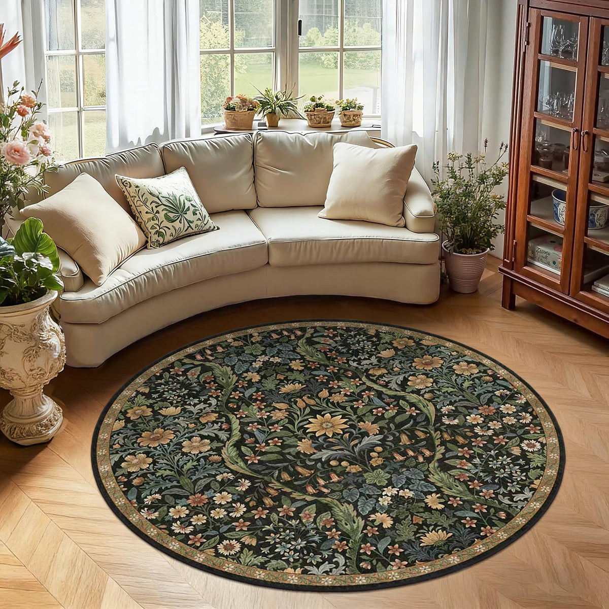 Floral Area Rug 5x7 Botanical Washable Carpet for Living Room