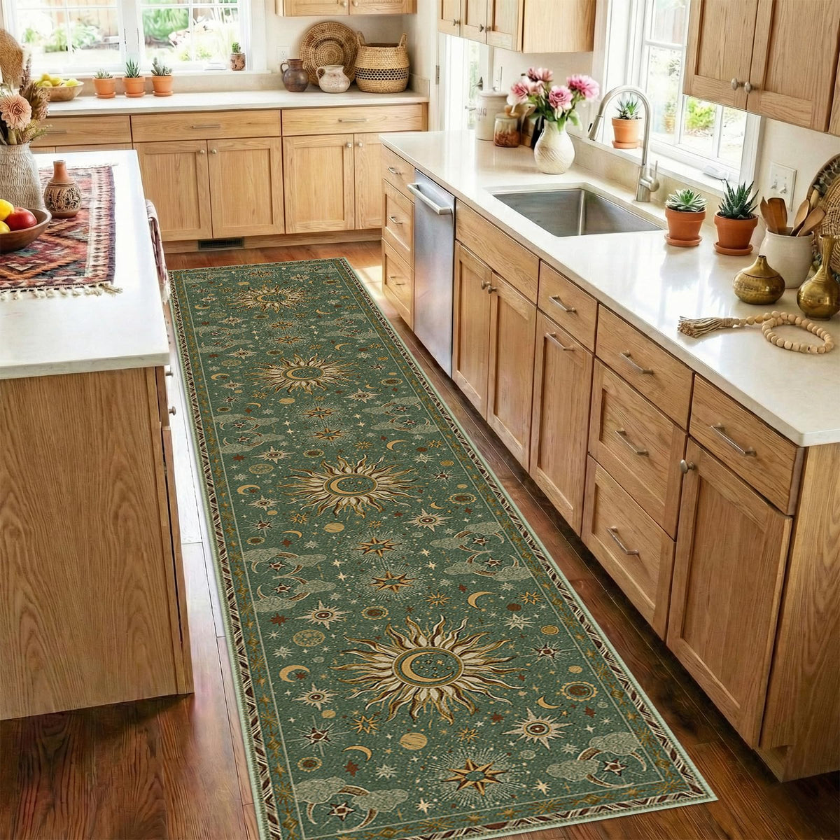 Vacuum-Friendly, 5x7 Washable Area Rug, Black Gold Beige Red