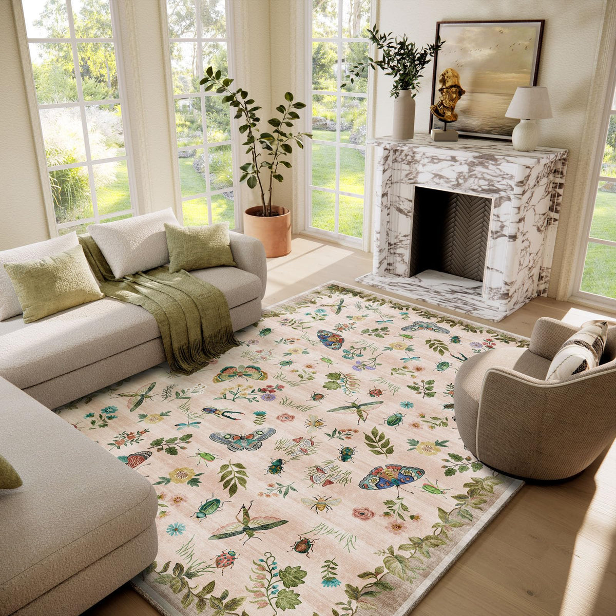 Washable Area Rugs for Living Room: 9x12 Area Rug for Bedroom Vintage Stain Resistant Non Slip Low Pile Lightweight Soft Carpet for Kitchen Dining Room Farmhouse Kids Room Nursery