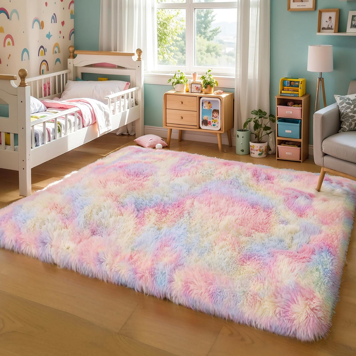 Pink Fluffy 4x6 Area Rugs for Bedroom Girls, Plush Washable Carpet
