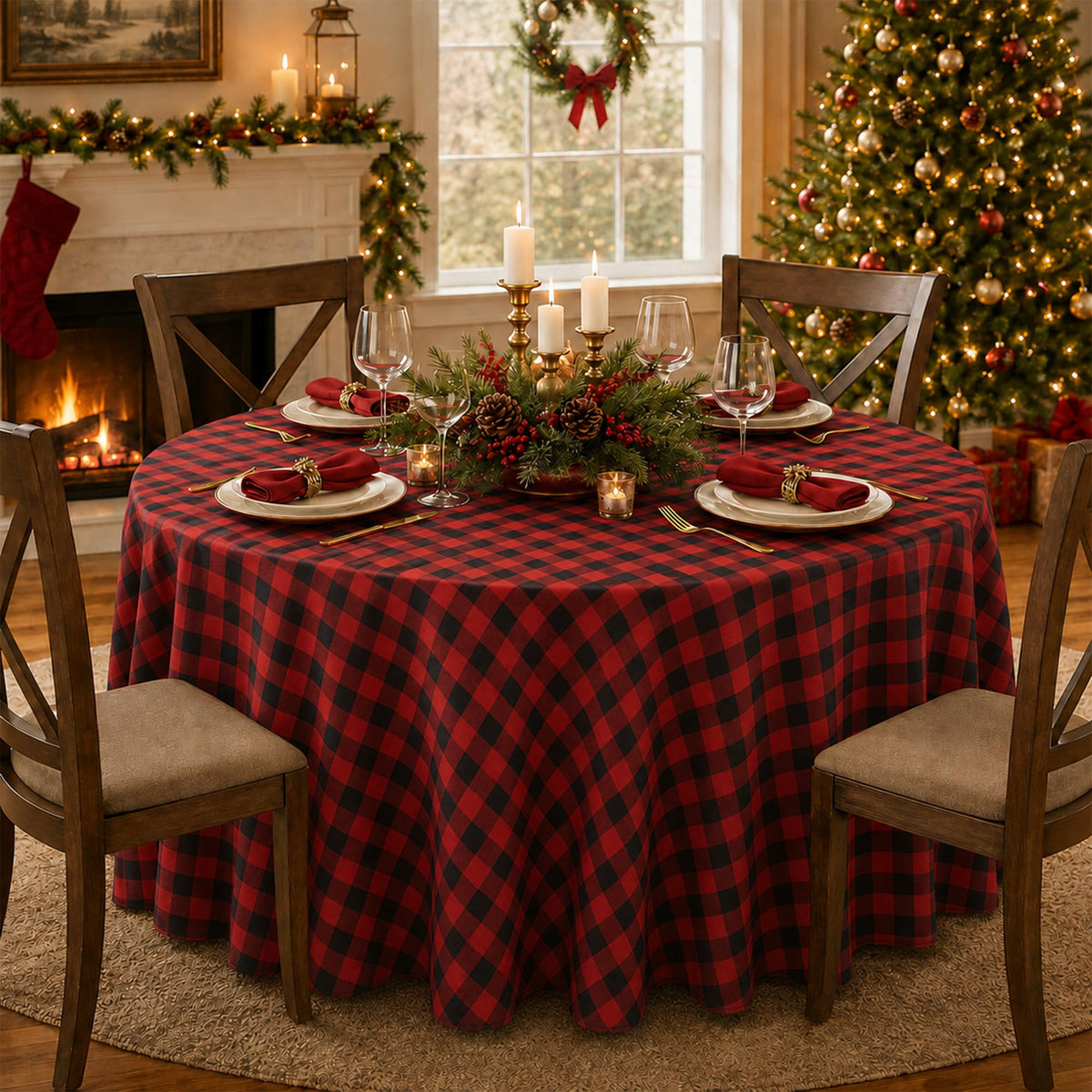 Waterproof Checkered Tablecloth Fabric - Rectangle 58x84 Inch Classic Gingham Buffalo Plaid Table Cloth for Indoor/Outdoor Use - Washable Table Cover for Kitchen, BBQs, and Parties