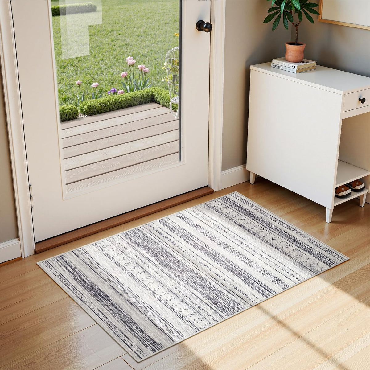 Tortania Area Rug Living Room Rugs - 5x7 Washable Large Soft Neutral Boho Moroccan Bohemian Farmhouse Rug Indoor Floor Carpet for Bedroom Under Dining Table Home Office Decor - Cream Brown