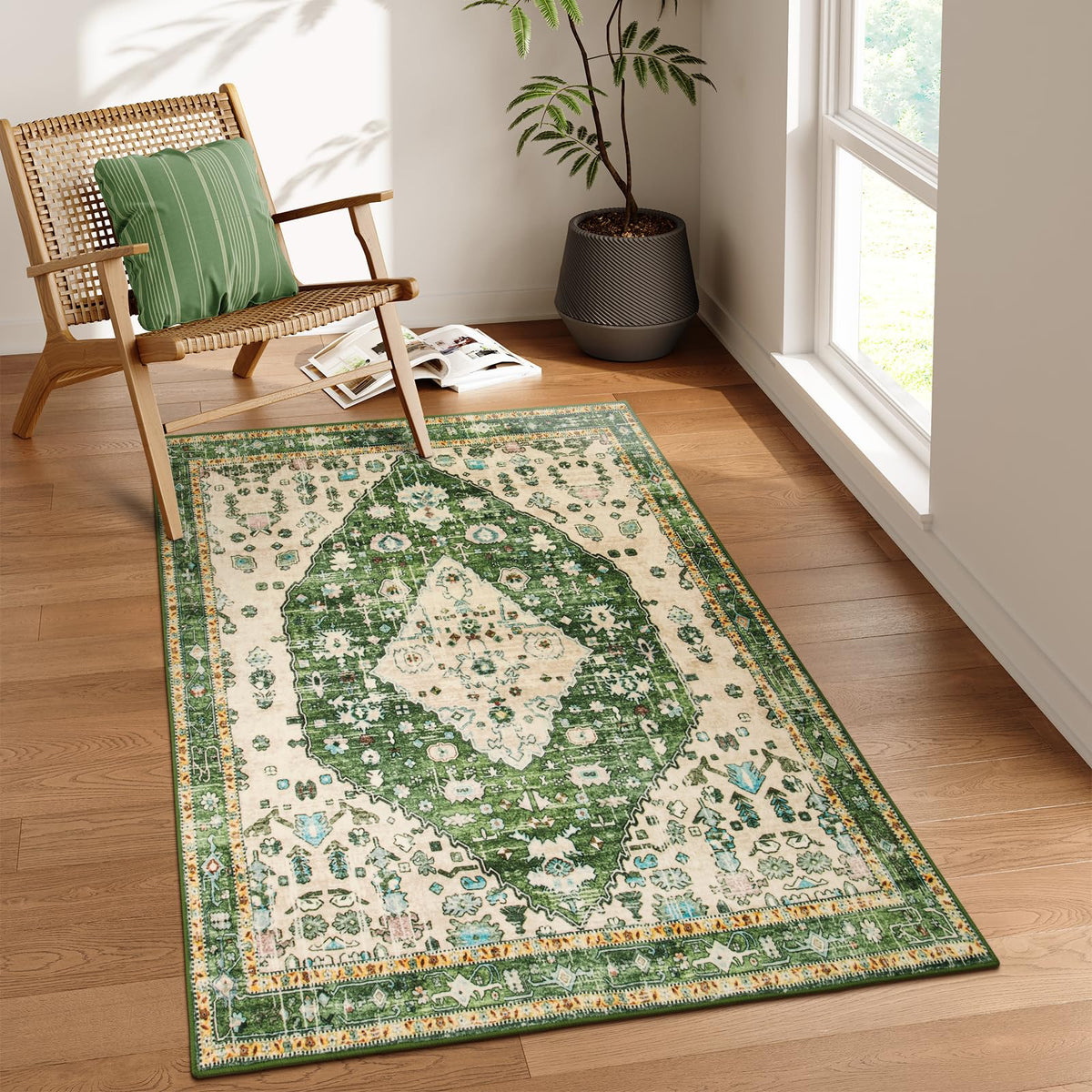 Lahome Felice Boho Tribal 2x3 Washable Small Rugs for Entryway Doormat Indoor Entrance, Throw Rugs with Rubber Backing, Bohemian Soft Non-Slip Bathroom Carpet for Bath Front Door Kitchen Floor