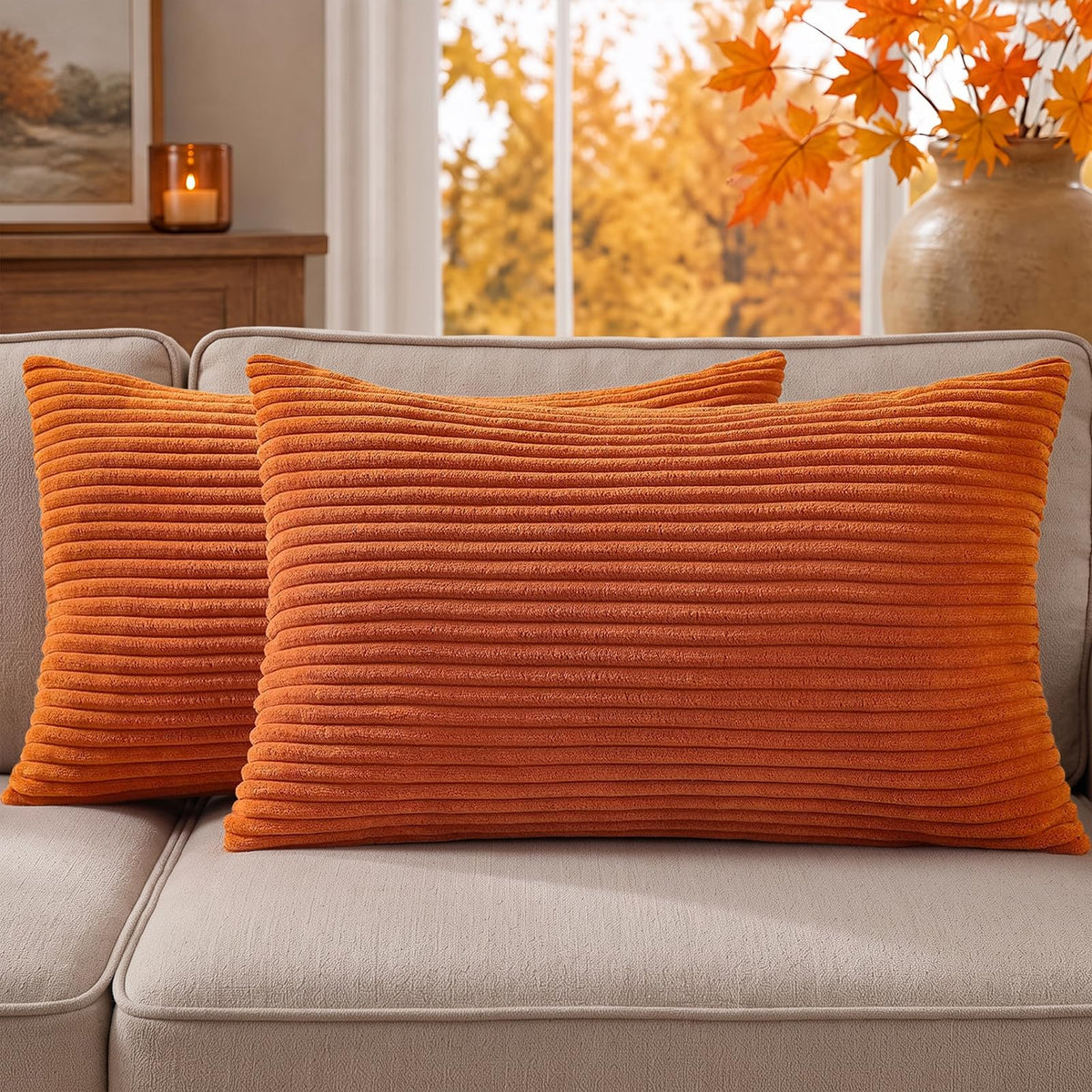 Mecatny Corduroy Fall Throw Pillow Covers 18x18 Set of 2 Olive Green