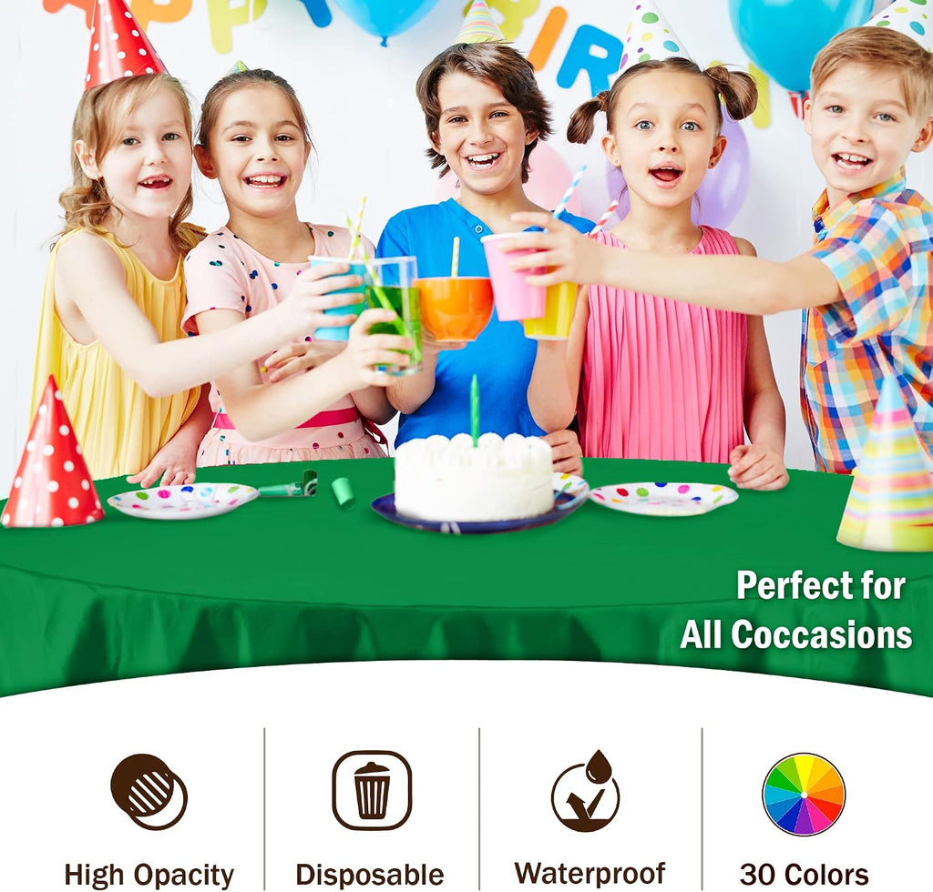 Exquisite 12-Pack Premium Plastic Tablecloth 12-Pack Premium Plastic Tablecloth 84in. Round Table Cover - Emerald Green