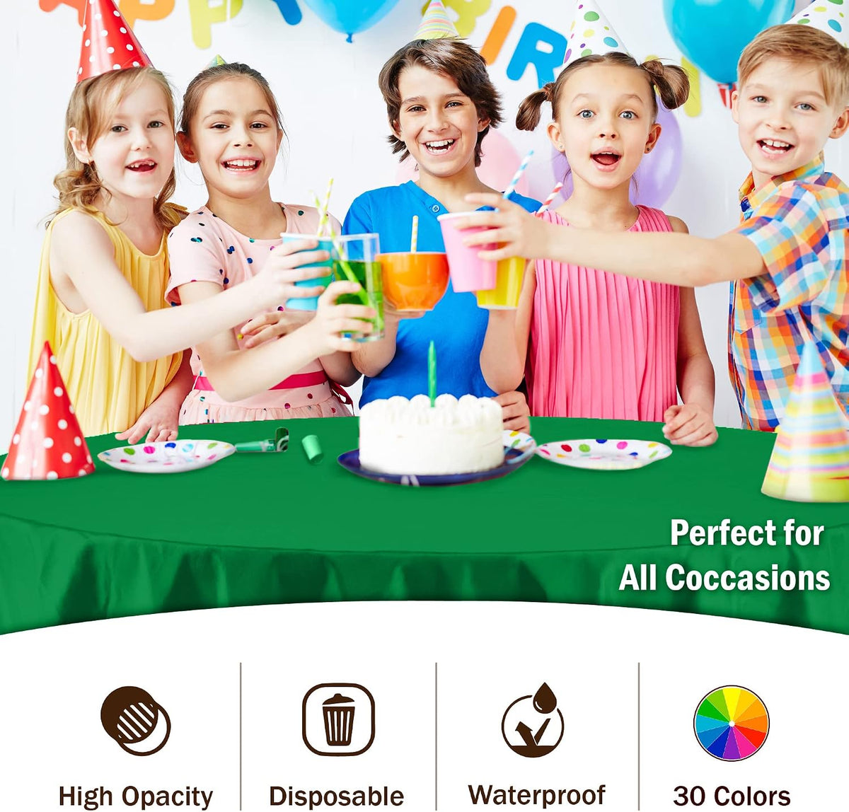 Exquisite 12-Pack Premium Plastic Tablecloth 12-Pack Premium Plastic Tablecloth 84in. Round Table Cover - Emerald Green