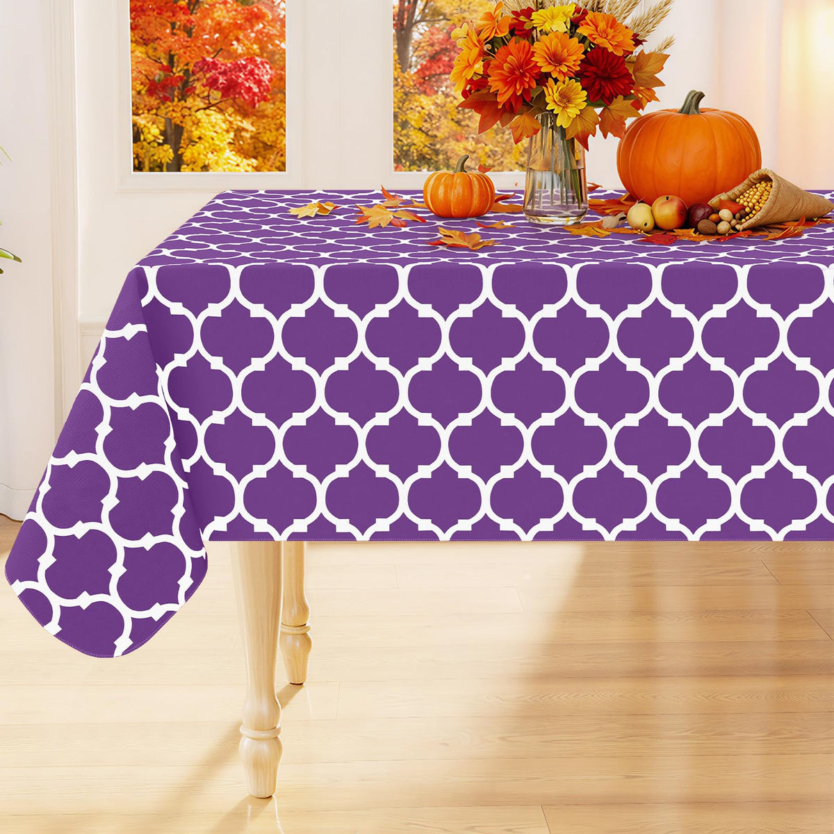 Smiry Rectangle Table Cloth, Flannel Backed Vinyl Tablecloth, 60"x84"