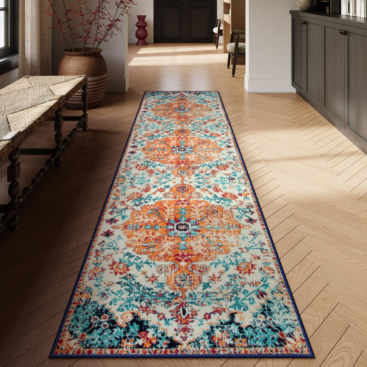 Lahome Felice Boho Tribal 2x3 Washable Small Rugs for Entryway Doormat Indoor Entrance, Throw Rugs with Rubber Backing, Bohemian Soft Non-Slip Bathroom Carpet for Bath Front Door Kitchen Floor