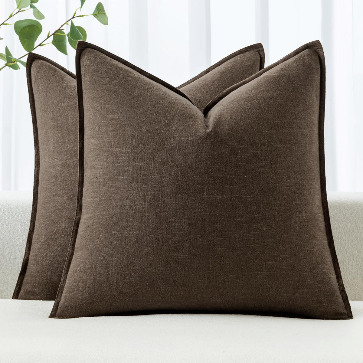 MIULEE Decorative Linen Euro Sham Pillow Covers 24x24 Natural Beige