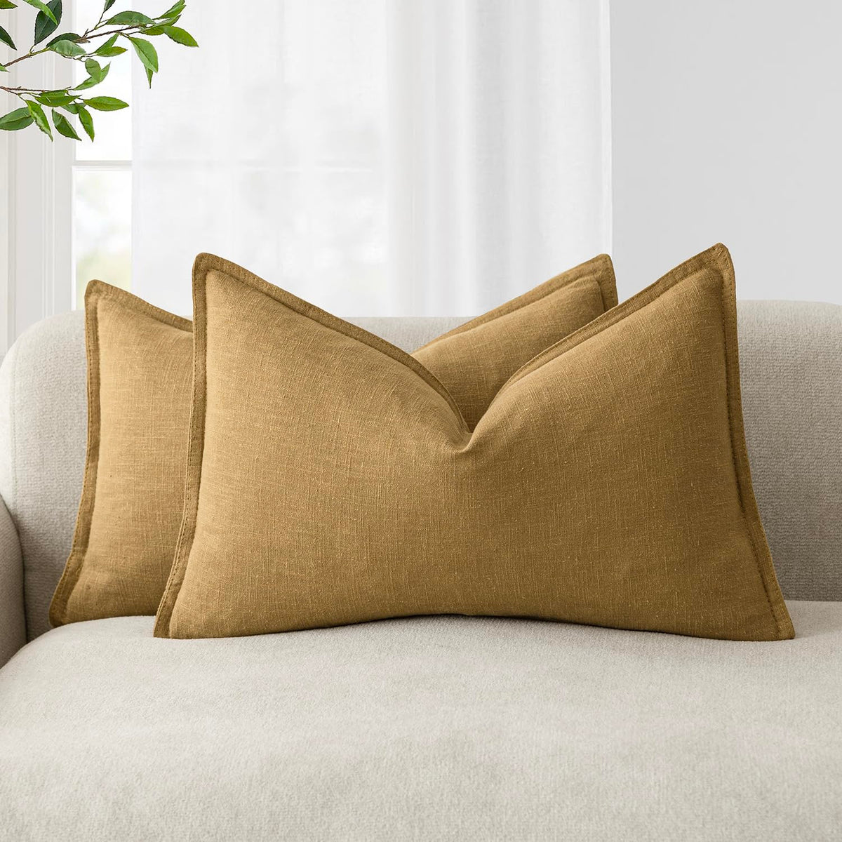 Foindtower Linen Solid Decorative Throw Pillow Covers 18x18 Natural Beige