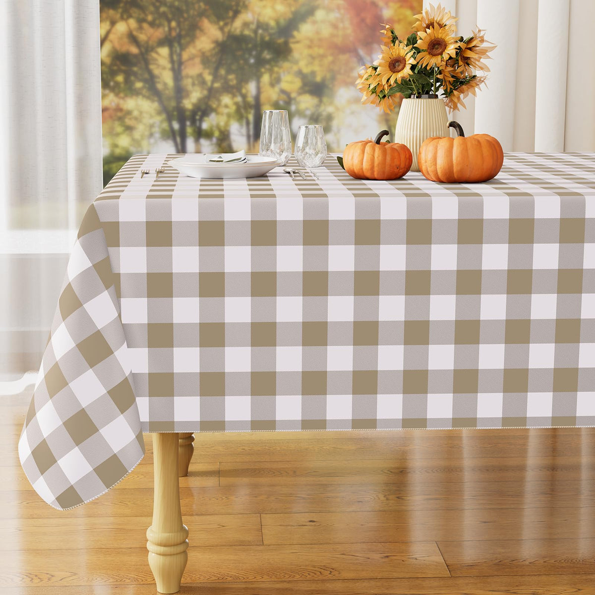 misaya Rectangular Waterproof Vinyl Table Cloth, Flannel Backed Tablecloth