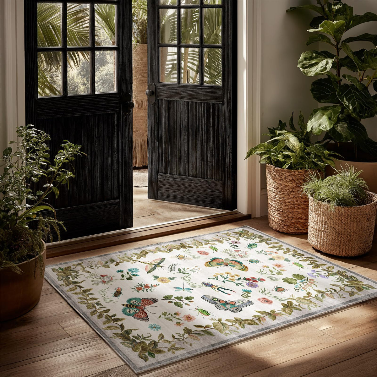 Washable Area Rugs for Living Room: 9x12 Area Rug for Bedroom Vintage Stain Resistant Non Slip Low Pile Lightweight Soft Carpet for Kitchen Dining Room Farmhouse Kids Room Nursery
