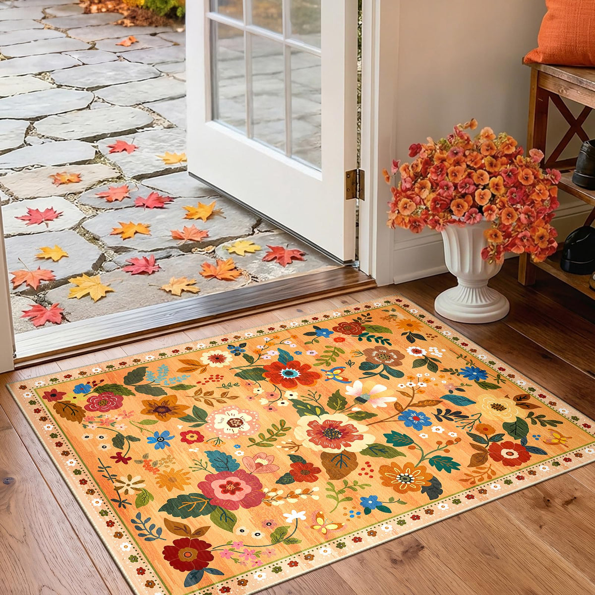 RELEANY Floral Washable 5x7 Area Rugs Black