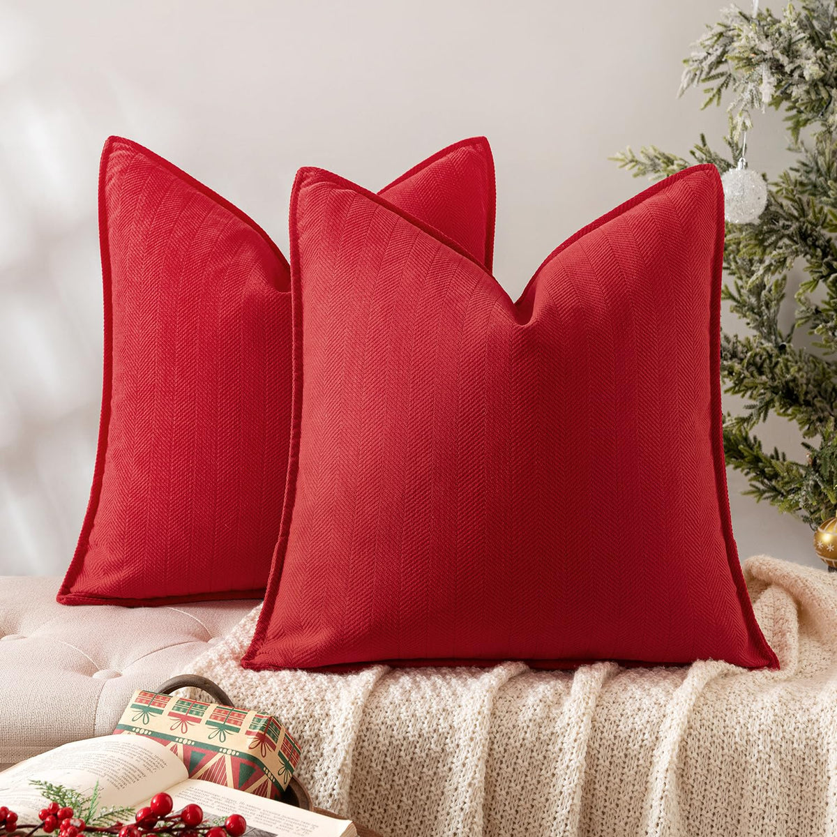 MIULEE Pack of 2 Sage Green Decorative Chenille Pillow Covers 20x20 Inch