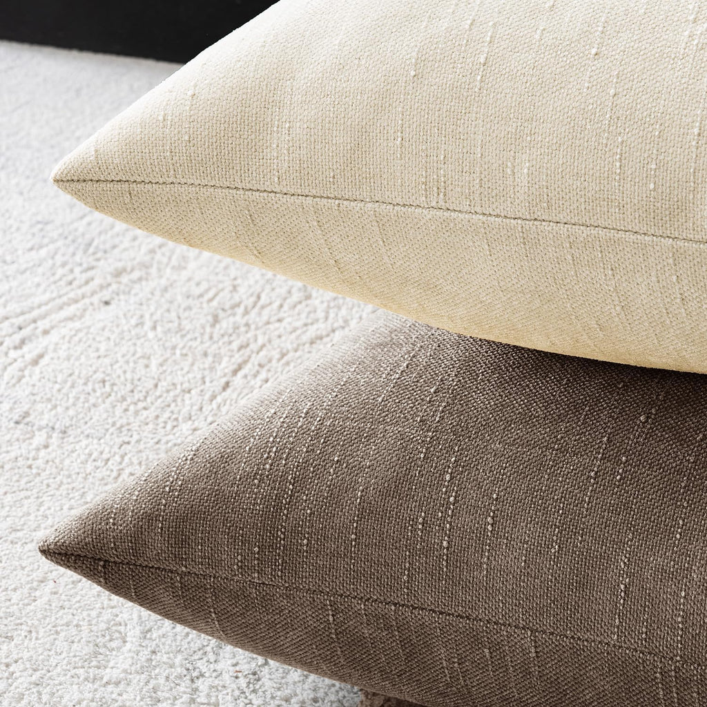 MIULEE Textured Chenille Throw Pillow Covers 20x20 Inch Taupe Grey