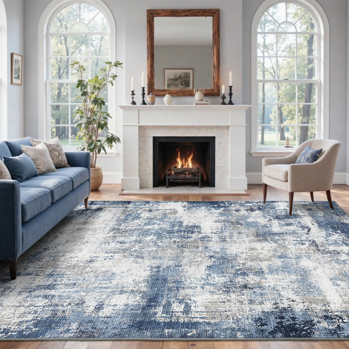6x9 Ft Large Area Rugs for Living Room, Soft Non-Slip Washable Rugs Modern Abstract Pattern Carpet for Bedroom Indoor Floor Nursery Home Decor (Blue)