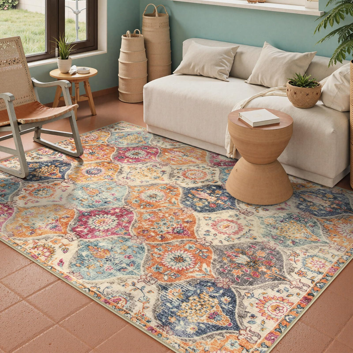 Lahome Moroccan Machine Washable Rugs for Living Room, 4x6 Rug for Bedroom