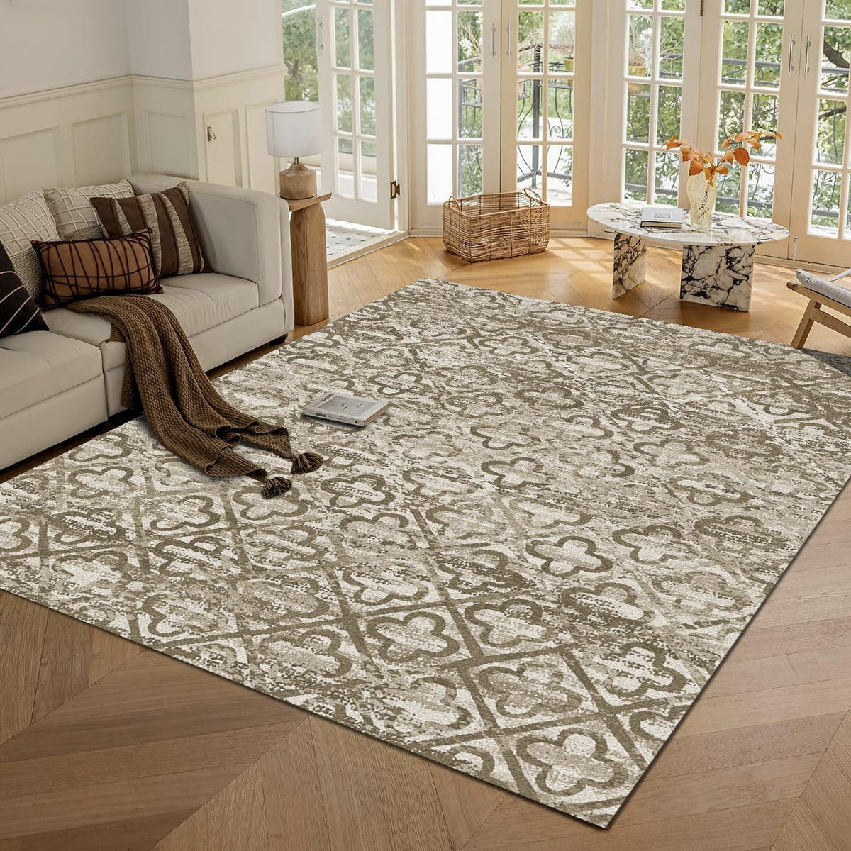 RUGSURE Washable Area Rugs - Perfect for Living Room, Bedroom, Kids Room, Nursery - Stain & Water Resistant Non-Slip, Pet & Child Friendly, Vintage Tribal Area Rugs (Green, 5' x 7')