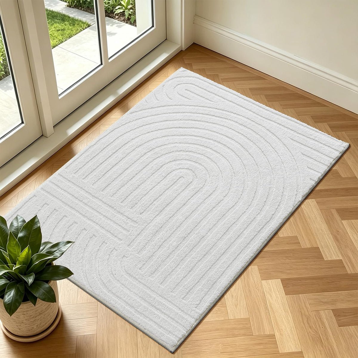 Pauwer 5x7 Area Rugs for Living Room, Modern Non Slip Washable Rug, White