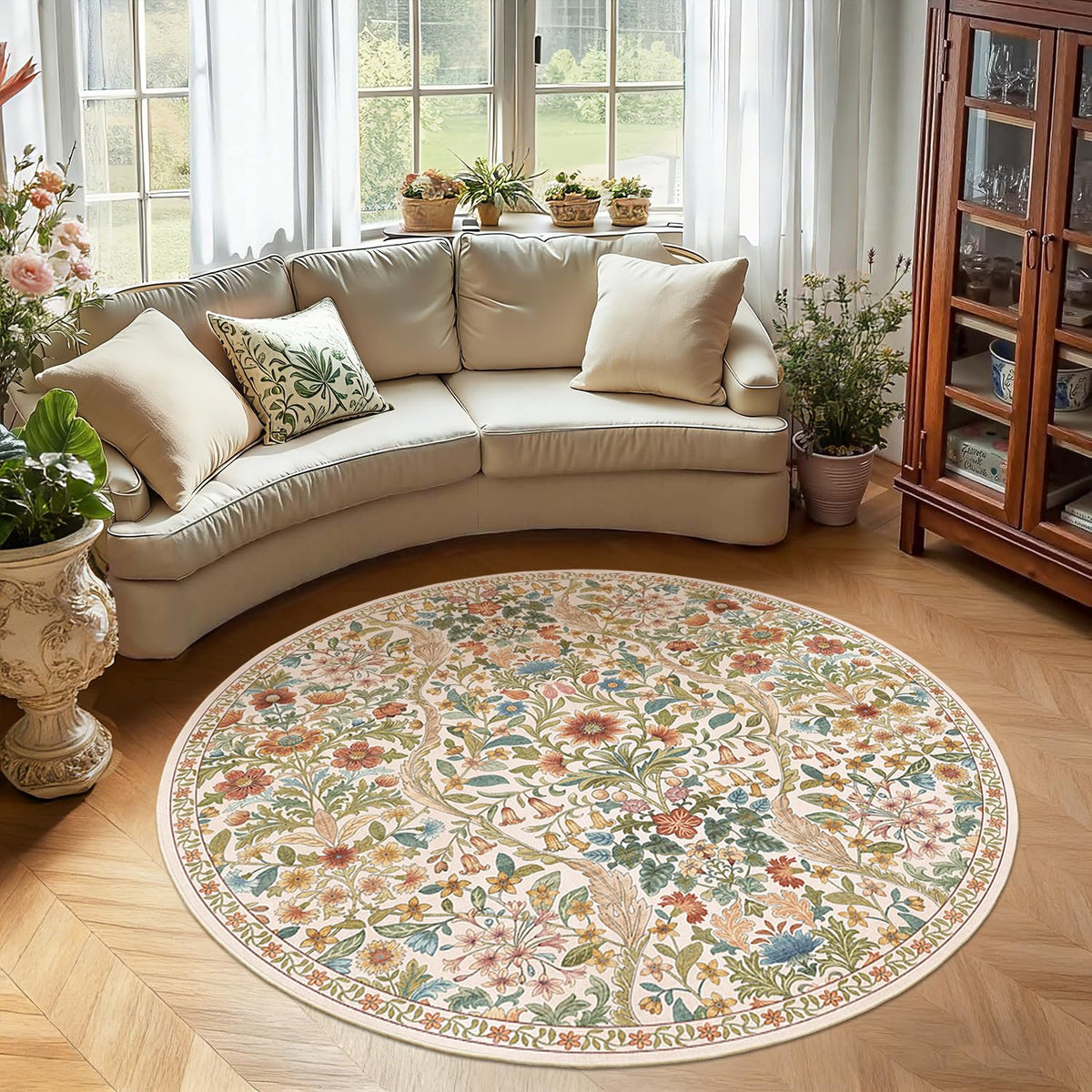 Floral Area Rug 5x7 Botanical Washable Carpet for Living Room