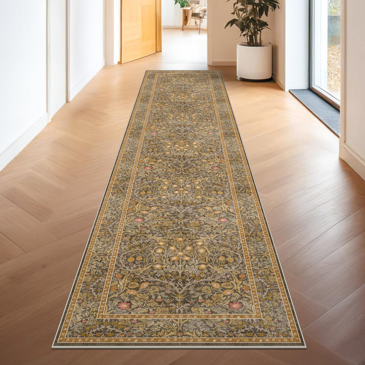 Vintage Floral Dark Green 3x5 Area Rugs for Entryway, Kitchen, Bedroom Beside Rug, Laundry Room, Non-Slip Low Pile Ultra Soft Stain Resistant Small Carpet