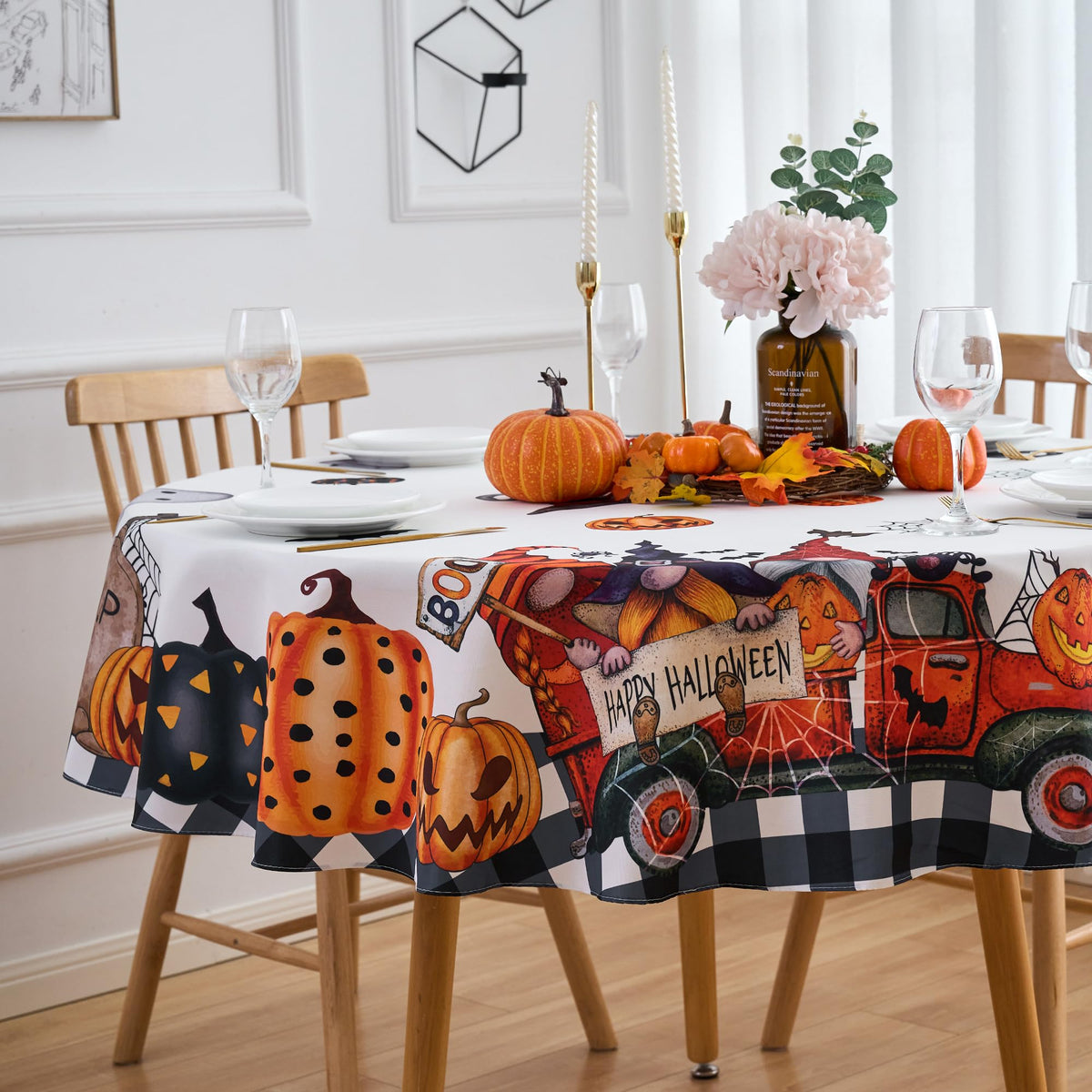 Red Brown Plaid Winter Rectangle Tablecloth - 60 x 120 Inch Oblong Polyester Checkered Gingham Christmas Table Cover Reusable Water Resistant for Fall/Autumn Thanksgiving Holiday Kitchen Dining