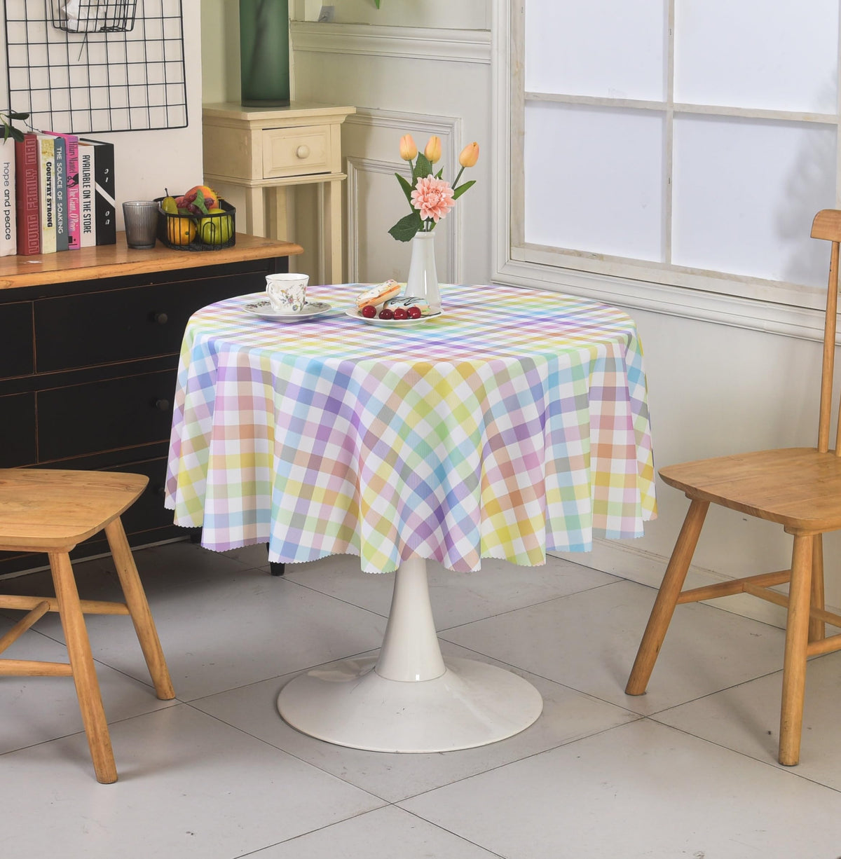 Waterproof Checkered Tablecloth Fabric - Rectangle 58x84 Inch Classic Gingham Buffalo Plaid Table Cloth for Indoor/Outdoor Use - Washable Table Cover for Kitchen, BBQs, and Parties