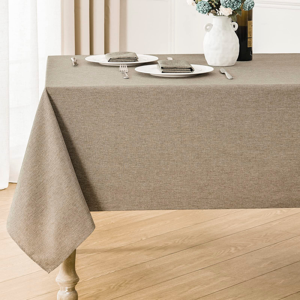 Veblandy Rectangle Tablecloth Waterproof Linen Textured Table Cloth Stain and Wrinkle Resistant Washable, Decorative Fabric Table Cover for Dining, Party and Camping (Sage Green, 52 * 70)